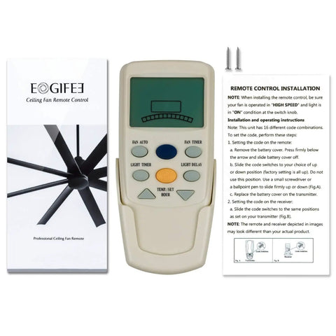 Replacement Ceiling Fan Remote For Hampton Bay FAN9T Thermostatic Remote with timer and LCD, displayed with packaging and instructions.