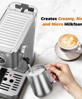 Premium Espresso Coffee Machine With Steam Wand For Cappuccino And Iced Cold Brew Barista Level Shot Pulls Total Coffee Game Changer Smooth Daily Grinds Gray with milk frother and latte art.