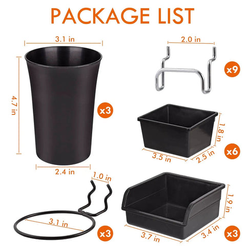 Pegboard Bins And Hooks Set For Garage And Workshop Organization No Fuss 12 Pack Pegboard Cups With Hooks And Loops Universal Fit