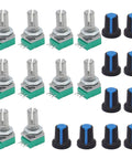 Ten Pack 10K Potentiometer Kit With Knurled Shaft, Top Adjustment, Three Pin Rotary Linear Potentiometer RK097N-3-10K Style
