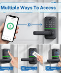 Keypad Smart Door Lock With Keyless Entry Handle Fingerprint And Passcode App Control And Remote Access Digital Keypad Deadbolt Alternative No More Lockouts Easy DIY Installation For Front Door Security shown with app and access options.