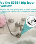 Use the 80991 trip lever overflow faceplate in a bathtub; chrome finish, standard fit, with water flow control feature.