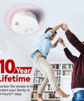 Family under 10 Year Battery Operated Photoelectric Sensor Smoke Alarm With Test Silence Button And LED Indicator for home use