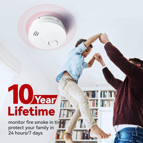 Family under 10 Year Battery Operated Photoelectric Sensor Smoke Alarm With Test Silence Button And LED Indicator for home use