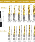 All In One Drill Tap Set With Quick Change Adapter 13 Piece Kit for drilling tapping and countersinking three in one bit system