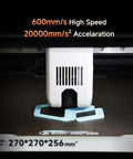 Enclosed FDM 3D Printer With Auto Leveling Sensor For Flawless First Layer Printing, showcasing 600mm/s speed and 270x270x256mm build volume.