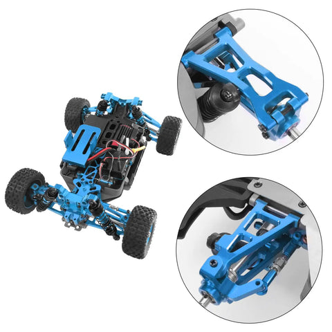 Aluminum Upgrade Kit For 1/16 Scale RC Truck Front And Rear Suspension Arms, Pro Grade Steering Knuckles And Hubs, R168Z Bearings, Fits MJX Hyper GO H16BM H16GT H16DR 16208 16209 16210, Blue.