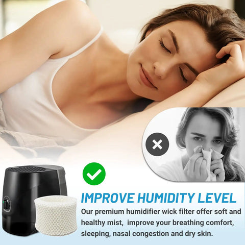 Woman sleeping next to humidifier with Six Pack Replacement HC888 Series Filter C For Honeywell visible