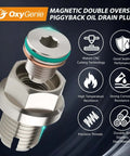 Double Oversize Magnetic Piggyback Oil Drain Plug Kit M14x1.5 Stainless Steel Self Tapping Oil Pan Thread Repair overview