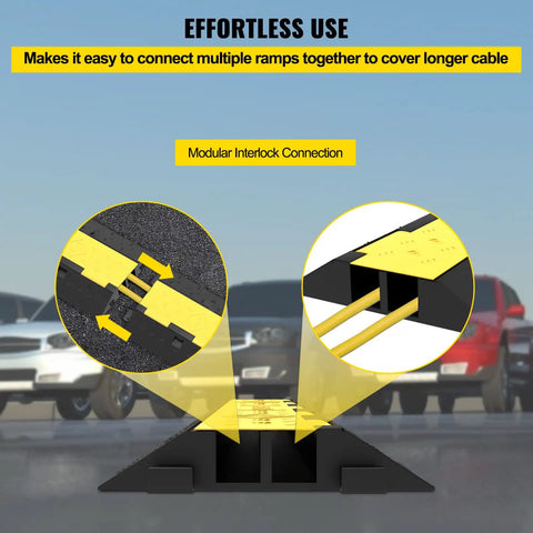 Two Channel Cable Protector Ramp Set Four Pack Modular Rubber Speed Bump Mats for driveways with interlock connection