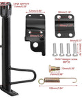 Heavy Duty Iron Kickstand With Mounting Bracket For Dirt Bikes Scooters Mopeds Mini Bikes, parts and dimensions shown