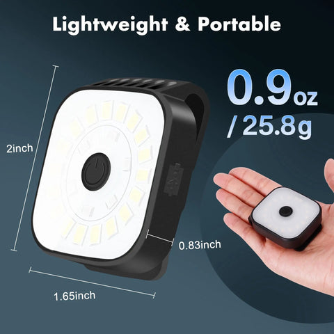 Two Pack Clip On Running Lights With Rechargeable Battery, ultra bright 24 LED beams, lightweight 0.9oz, dimensions shown
