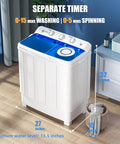 Auertech portable twin-tub washing machine, white with blue lid, compact dorm/apartment laundry appliance