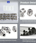 Solid 115 Piece Grease Fitting Kit With M6 M8 M10 Straight And 45 90 Degree Zerk Nipples Plated Nickel Check Valve Assortment For Cars And Trucks, stainless steel parts tray