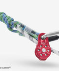 Fixed Micro Pulley for Climbing With 27kN Rating CE UIAA Certified Works With 12mm Rope Slack Tending Gear in use
