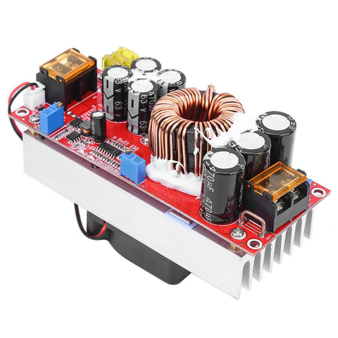 Heavy Duty Dc Dc Boost Converter Step Up Module 10 To 60V Input featuring copper coil and multiple capacitors for solar battery projects.