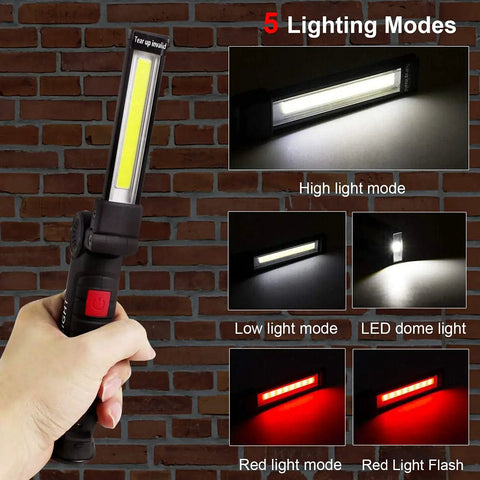 Rechargeable LED Work Light With Magnetic Base And Hanging Hook 360 Degree Rotation For Gearheads In The Garage Car Repair Home And Camping Two Pack Type C Charging 6 Hour Battery Life with five lighting modes