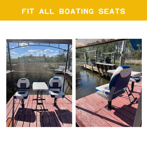 Adjustable Boat Seat Pedestal 11.5 to 17.5 Inches, Black Powder Coat, Non-Rotating Mount Built for Custom Height Seating, Works With Standard Seat Swivels for 360 Degree Rotation, Durable Marine Hardware on dock boat seats