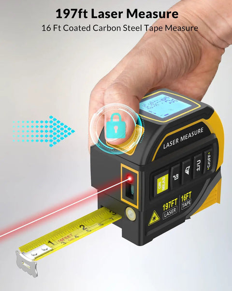 Skip The Hard Math With This Smooth 4 In 1 Laser Distance Meter Featuring Built In 16 Ft Tape And Dual Axis Level And Crosshair Sight For Zero Sweat Layouts On Backyard Sheds Or Tight Commercial Job Sites Where Precision Matters