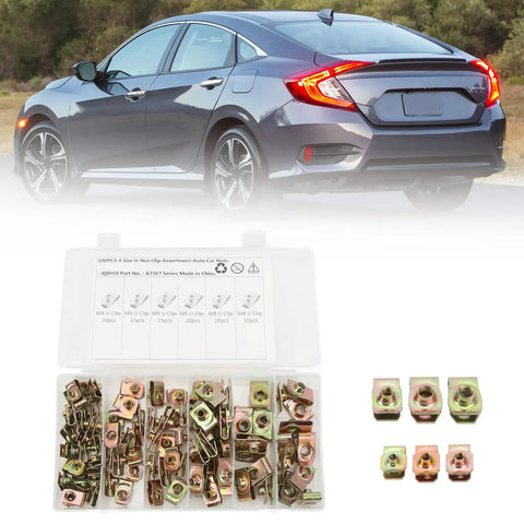 U Nut Kit 100 Pcs Stainless Steel M8 Assortment For Auto Body Panel Bumper Repair Clamp Nuts For Sheet Metal And Plastic Trim Rust Resistant Galvanized Finish With Secure Fixing For Car Panels, opened case