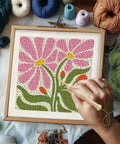 Flower Punch Needle Kit For Beginners Easy Embroidery Starter Set With Threader Needle Square Frame 9.4 By 9.4 Inch