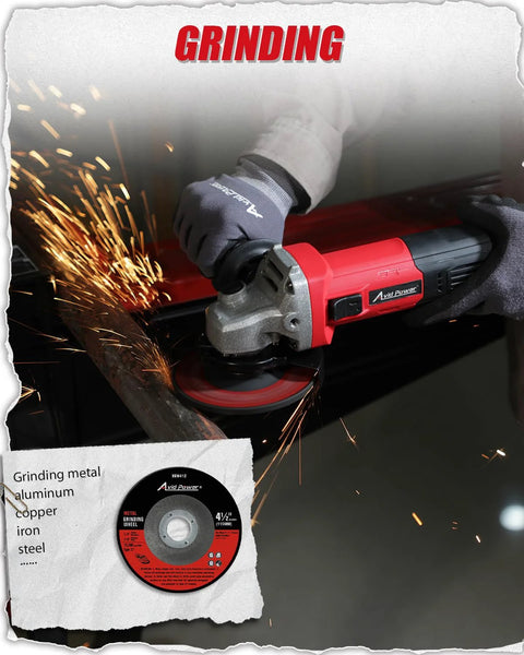 Avid Power red 4-1/2 in angle grinder (7.5-amp) in use with grinding wheel and sparks