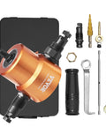 Double Head Sheet Metal Nibbler Cutter For Drills, 360 Degree Cutting Attachment With Extra Punch And Die shown with accessories.
