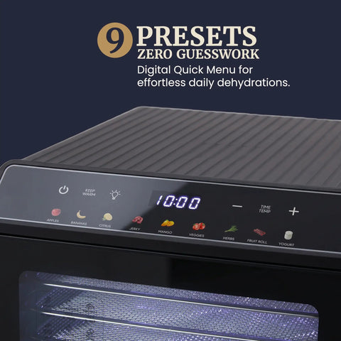Amp Up Your Snack Game With This Solid 10 Tray Stainless Steel Digital Food Dehydrator featuring precise temp settings and quick dry timers.