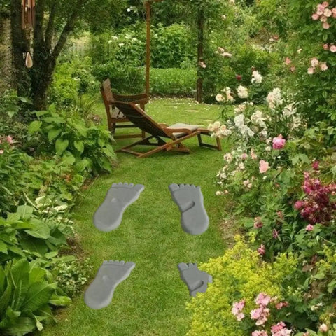DIY Footprint Stepping Stone Template Kit Two Piece Cement Paving Mold For Garden And Patio Easy Concrete Casting installed in garden