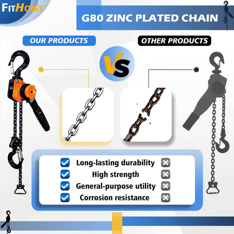 Half Ton Chain Hoist Come Along 1100 Lbs Capacity With 10 Foot Lift G80 Chain Ratchet Chain Puller Hoist Comparison Chart