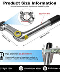 Silver Bike Quill Stem 22.2mm Clamp Adjustable With 180mm Reach And 110mm Extension shown with measurements and features