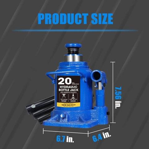 Beefy 20 Ton Bottle Jack Heavy Duty Hydraulic Car Jack For Auto, Truck And Home Lift, Adjustable 7.56 To 14.05 Inch Height, Leak Free Design, Sturdy Steel Build, 25.35 Lbs, Blue