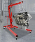 Heavy Duty Carbon Steel Engine Hoist With Smooth Hydraulic Lifting System And Foldable Stand Frame For No Drama Backyard Mechanic Garage Tool Optimization lifting a car engine.