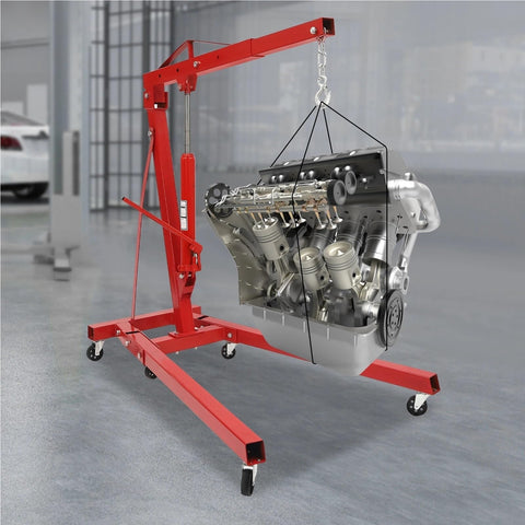 Heavy Duty Carbon Steel Engine Hoist With Smooth Hydraulic Lifting System And Foldable Stand Frame For No Drama Backyard Mechanic Garage Tool Optimization lifting a car engine.