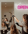 Pink Hair Salon Neon Light Open Sign LED Barbershop Sign USB Powered Colorful Light Up For Beauty Room Salon Store Cafe Club Hotel