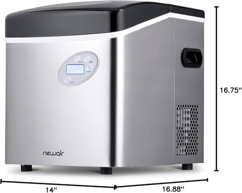 Portable Countertop Ice Maker Delivers 12 Bullet Ice Cubes in 7 Minutes, 50 Lb Daily Capacity, stainless steel, side view