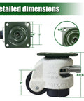 Detailed dimensions of Heavy Duty Leveling Casters With Ratchet Handle Set Of 4 2200 Lb Capacity Steel Core, showing height and length measurements.