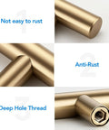 Champagne Bronze Cabinet Handles With 3 Inch Hole Spacing Stainless Steel Drawer Pulls showing anti-rust and deep hole thread features.