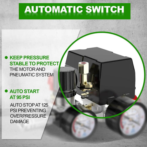 Four Port One Quarter Inch NPT Air Compressor Pressure Switch With Unloader Valve, 95-125 PSI Cutoff, LF10-4H-1-NPT1 Replacement Part