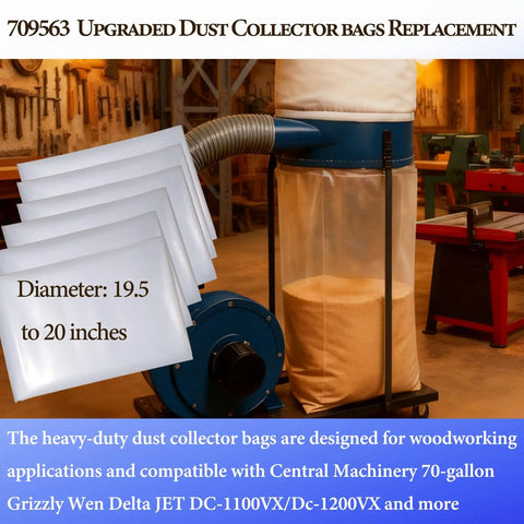 Six Pack Dust Collector Bags 20 Inch Diameter 70 Gallon 6 Mil Heavy Duty Clear Replacement For Woodworking Dust Systems