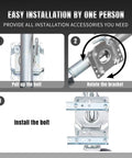 Road DAWG trailer jack with wheel; bolt-on steel trailer tongue jack, installation steps diagram.