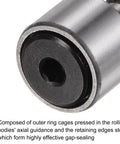 Close-up of Cam Follower KR13 Needle Roller Bearing with M5x0.8 Thread, showing outer ring detail and 13mm roller diameter.