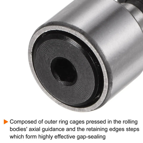 Close-up of Cam Follower KR13 Needle Roller Bearing with M5x0.8 Thread, showing outer ring detail and 13mm roller diameter.