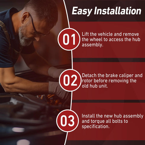 Mechanic demonstrating easy installation of rear wheel bearing and hub assembly with ABS for Toyota Camry 2012-2017 and Avalon 2013-2018.
