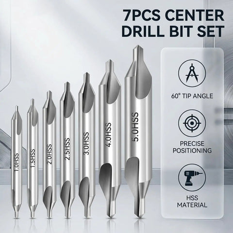 Kickass Center Drill Bit Set Built For Heavy Lifting And Precision Spotting On Steel Aluminum Or Cast Iron Lathe Machines For Any Serious Shop Upgrade Today, featuring seven HSS drill bits from 1.0 to 5.0mm.
