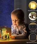 Child admiring Mini Frog Garden Statue With Solar Lights, Cute Fairy Garden Decor, Outdoor Yard Ornament in starry night setting.