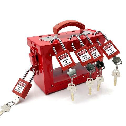 Lockout Tagout Box Kit With Five Loto Locks Portable Safety Station Built Tough Steel Box With Clear Acrylic Sides For Easy Visual Checks