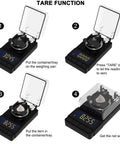 Steps to use tare function on Ultra Precise 50g Digital Milligram Scale With 0.001g Readout For Reloading, Compact Black Powder Scale
