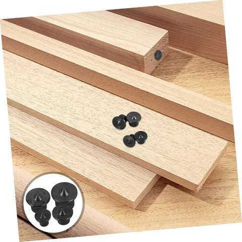 Badass Eight Piece Carbon Steel Dowel Transfer Pin Kit For Woodworker Pros Who Want To Nail Center Marking Exactly And Align Boards Perfectly For Rock Solid Joints Using Plated Steel Centers To Drill Matching Holes Fast On Any Diy Project. black carbon steel dowel transfer pins on wood boards