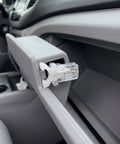 Push Button Trash Can Latch Lock For Your Ride, Flat Matte Plastic Design, Space Saving Fit Under Dash And Armrest in car